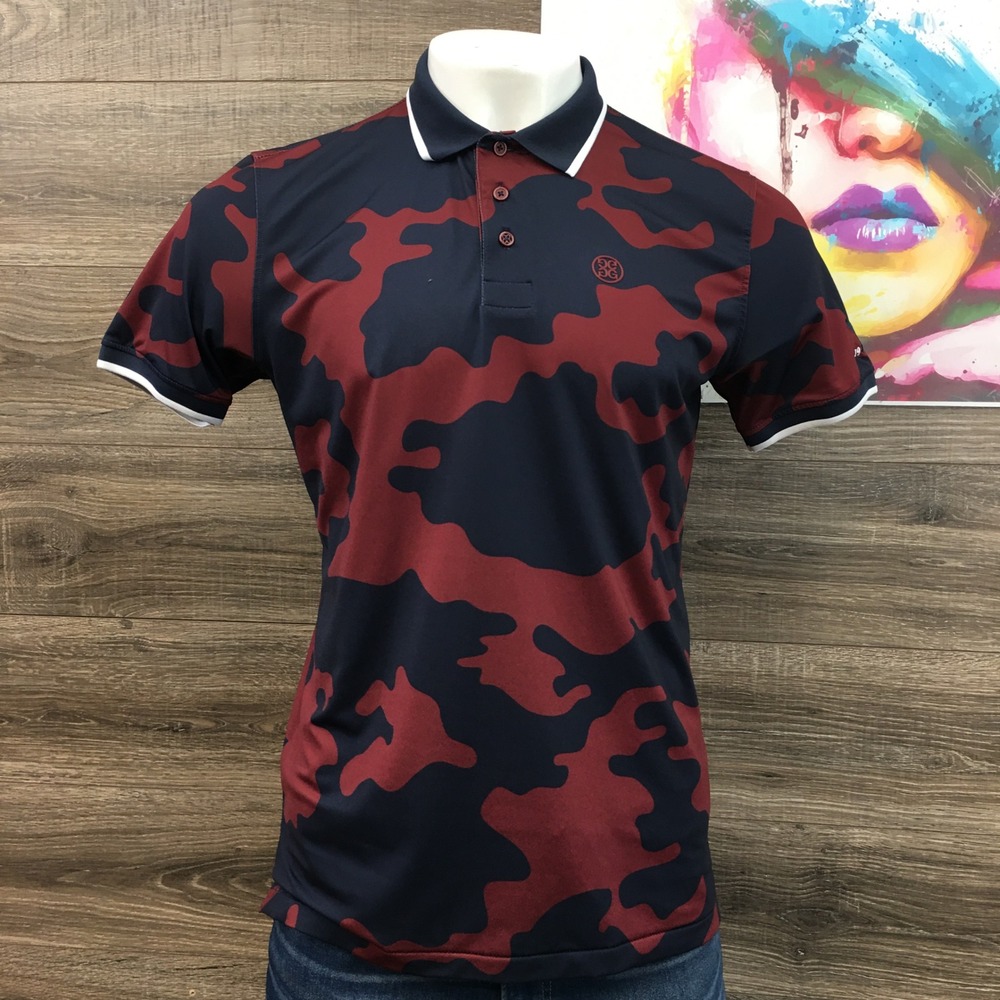 G FORE Mens Camo Polo Shirt Navy Red Golf‎ Athletic Short Sleeve Size M (FLAW)